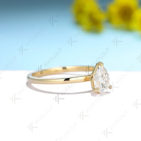 Kuololit 0.8CT Lab Grown Diamodn Rings for Women PT950 Solid 14K 10K 585 Yellow Gold Pear Cut for Engagement Wedding Christmas