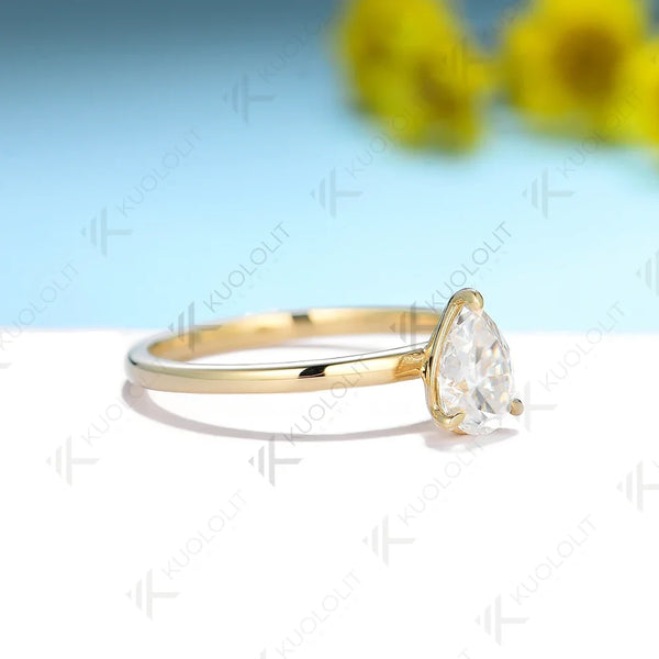 Kuololit 0.8CT Lab Grown Diamodn Rings for Women PT950 Solid 14K 10K 585 Yellow Gold Pear Cut for Engagement Wedding Christmas
