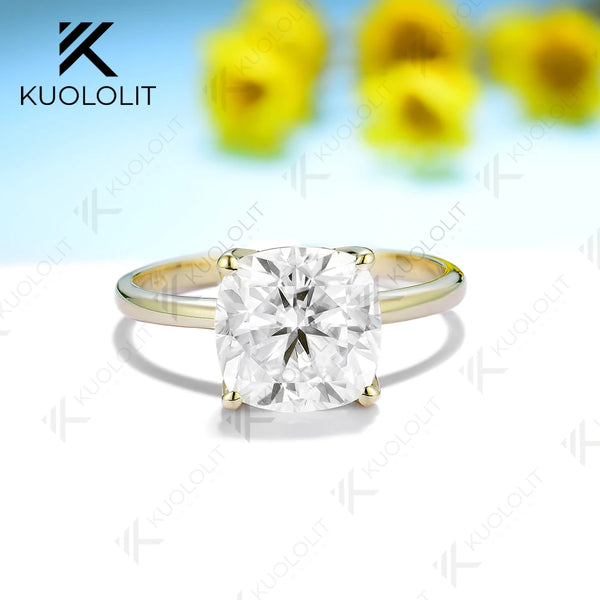 Kuololit 5CT Cushion Cut Moissanite Ring for Women Solid 18K 14K 10K 585 Yellow Gold Ring for Engagement Wedding Christmas Gifts