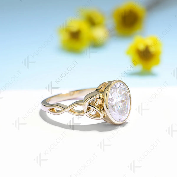 Kuololit 2CT Moissanite Ring for Women Solid 14K 10K 585 Yellow Gold Oval Moissanite Engagement Ring for Christmas Anniversary