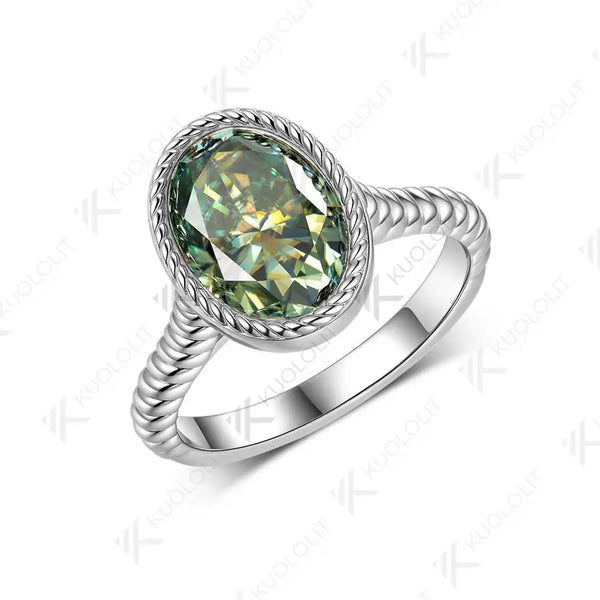 Kuololit 3.5CT Oval Cut Cyan Moissanite Engagement Ring for Women Soild 10K 14K 585 Yellow Gold Bezel Oval Ring  for  Christmas Gifts Party