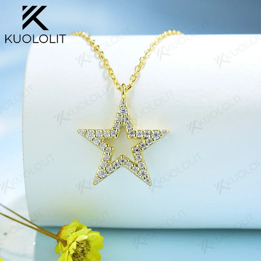 Kuololit Moissanite Necklaces for Women Solid 925 Sterling Silver Star Shaped Pendant for Wedding Engagement Party Jewelry Gift