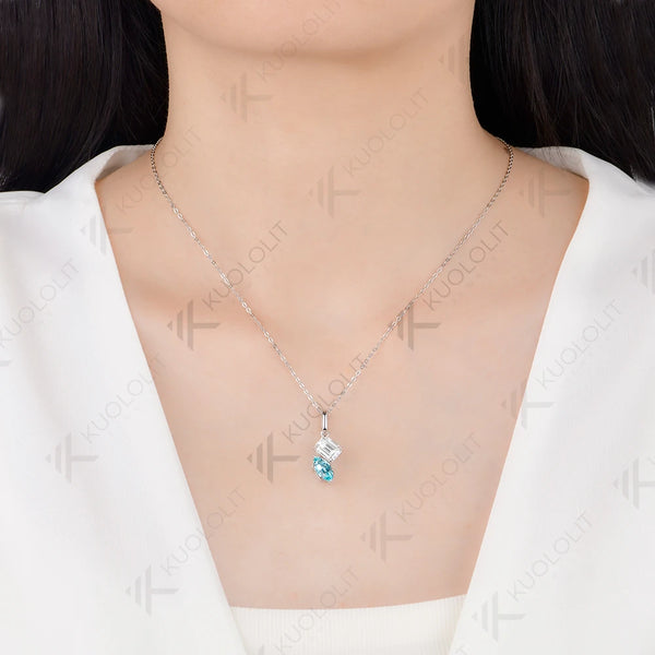 Kuololit 3CTW Paraiba Moissanite Custom Necklace for Women Solid 14K 10K Yellow Gold Engagement Ring for Christmas Gifts Party