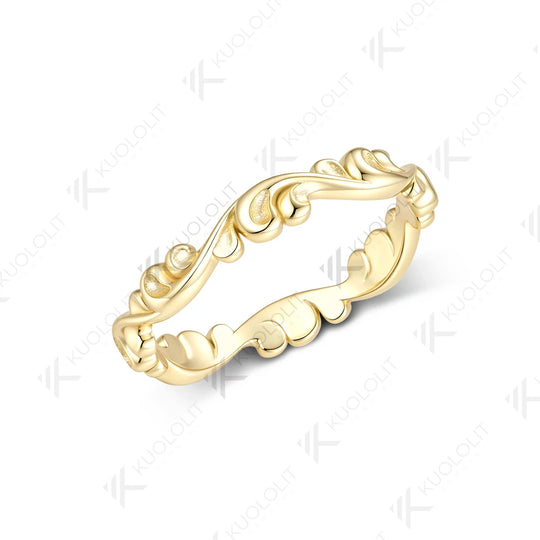 Kuololit Waves Bare Ring for Women Solid 585 14K 10K Gold Ring for Anniversary Engagement Gifts Party Christmas Jewelry Simple
