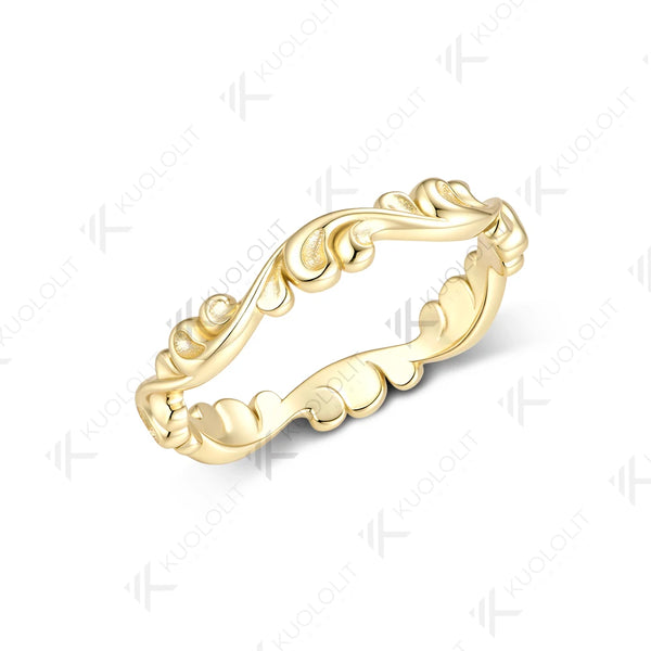 Kuololit Waves Bare Ring for Women Solid 585 14K 10K Gold Ring for Anniversary Engagement Gifts Party Christmas Jewelry Simple