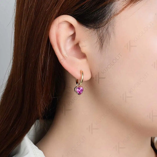 Kuololit 2CTW Lab Grown Padparadscha Hoop Earring for Women Solid 14K 10K Gold Two Tones Yellow Gold Clip Hoop for Christmas