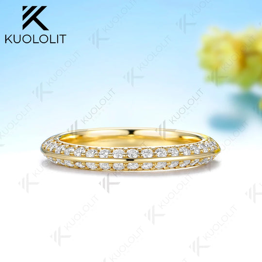 Kuololit  0.57CTW Lab Diamonds Wedding Band for Women Solid 14K 10K Yellow Gold Eternity Band Ring for Engagement Christmas