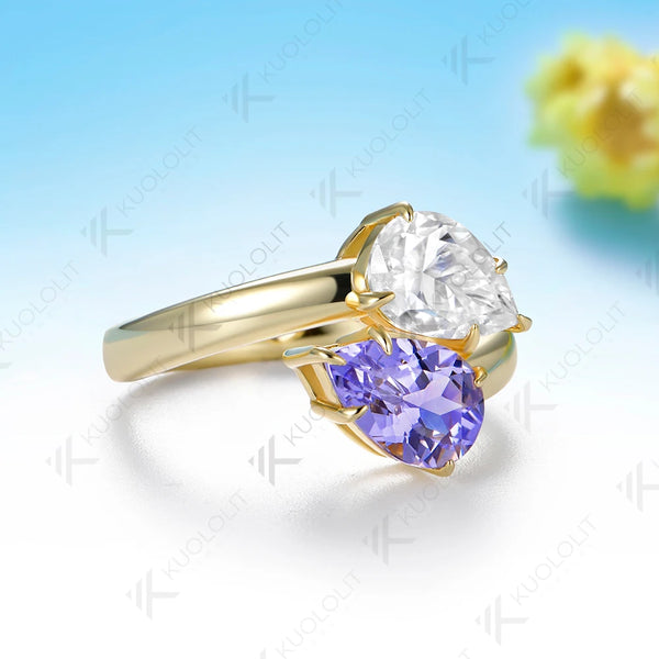 Kuololit 3CTW Lavender Sapphire Moissanite Ring for Women Solid 14K 10K 585 Yellow Gold Ring for Engagement Christmas Gifts