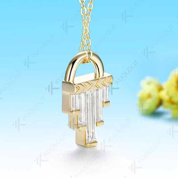 Kuololit 1.8CTW Lock Moissanite Custom Necklace for Women Solid 585 14K 10K Yellow Gold Necklace for Christmas Gifts Party