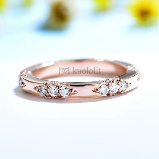 Kuololit Knife Edge 585 14K 10K Rose Gold Moissanite Ring for Women Lacie Matching Eternity Band Engagement Promise New Arrival