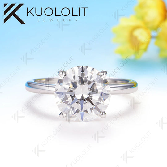 Kuololit 3CT Round Moisssanite Solitaire Ring for Women Solid 585 14K 10K Gold Ring for Anniversary Engagement Gifts Christmas Wedding