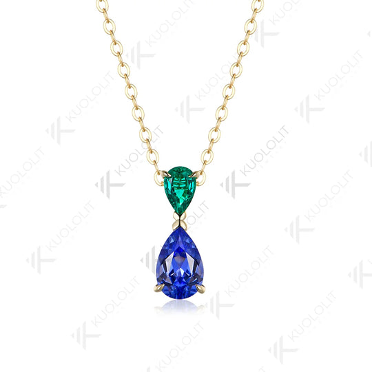 Kuololit 2CTW Lab Grown Emerald Sapphire Necklace for Women Solid 14K 10K Yellow Gold Custom Necklace for Christmas Anniversary