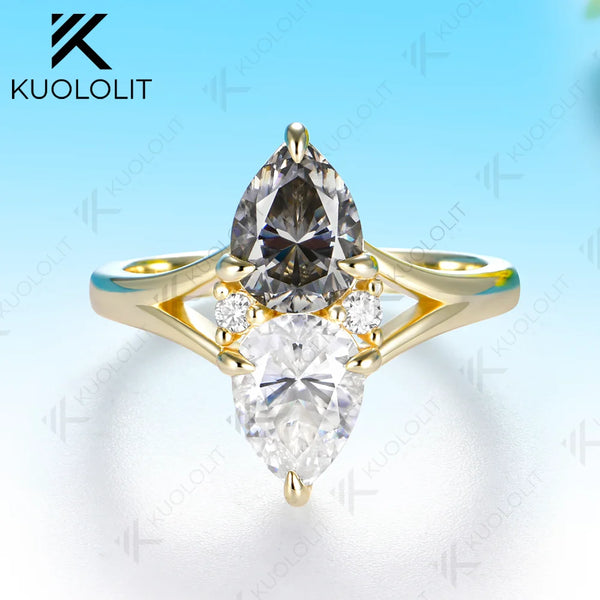 Kuololit 2.5CT Grey White Moissanite Custom Ring for Women Solid 14K 10K 585 Yellow Gold Engagement Ring for Christmas Gifts