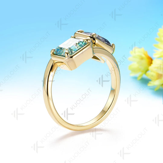 Kuololit 4CTW Asscher Cut Gray Cyan Moissanite for Women Solid 14K 10K 585 Yellow Gold for Engagement Wedding Christmas Gifts