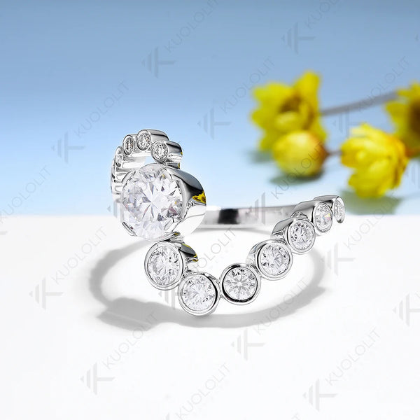 Kuololit 1CT Round Moissanite Rings for Women Solid 18K 14K 10K 925 Silver Yellow Gold for Anniversary Engagement Classic Gift