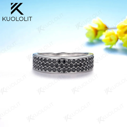 Kuololit 0.94CTW Black Moissanite Band for Men Women Solid 14K 10K Gold Ring for Anniversary Engagement Gifts Party Christmas