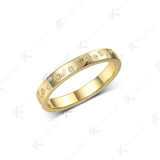 Kuololit 0.2CTW Moissanite Band for Women Men Solid 18K 14K 10K 585 Yellow Gold Ring for Anniversary Engagement Christmas Gifts