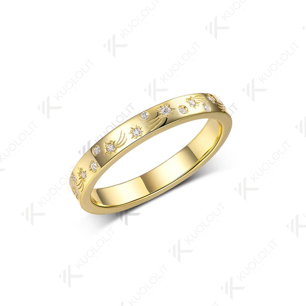 Kuololit 0.2CTW Moissanite Band for Women Men Solid 18K 14K 10K 585 Yellow Gold Ring for Anniversary Engagement Christmas Gifts