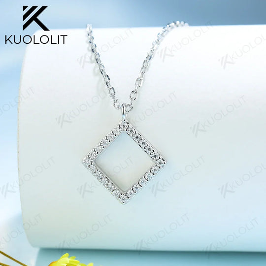 Kuololit Moissanite Necklaces for Women 925 Silver Sterling White Gold Square Shape Pendant with Chain for Party Classic Gifts