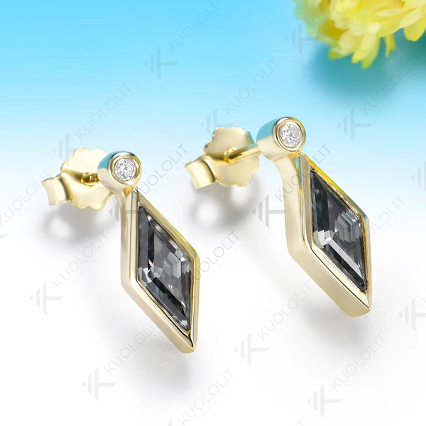 Kuololit 2CTW Gray Moissanite Custom Clip Earrings for Women Solid 14K 10K 585 Yellow Gold Rhombus Cut for Christmas Gifts Party