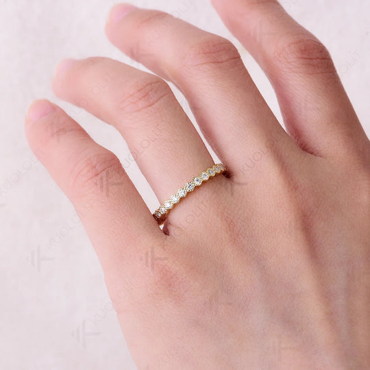 Kuololit 0.35CTW Lab Grown Diamond Hexagon Band for Women Solid 18K 14K 10K Gold Ring for Anniversary Engagement Gifts Party