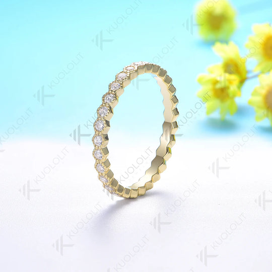 Kuololit 0.35CTW Lab Grown Diamond Hexagon Band for Women Solid 18K 14K 10K Gold Ring for Anniversary Engagement Gifts Party