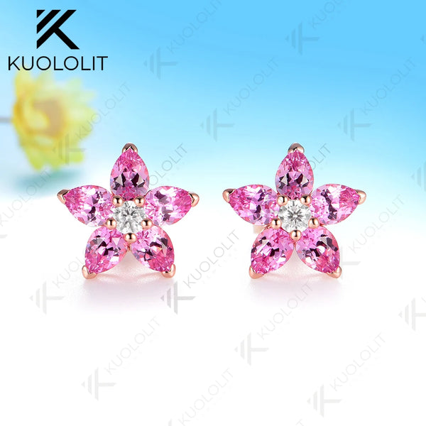 Kuololit 3.1CTW Lab Grown Diamonds Pink Sapphire Stud Earrings for Women Solid 14K 10K 585 White Gold Earring for Christmas Gift
