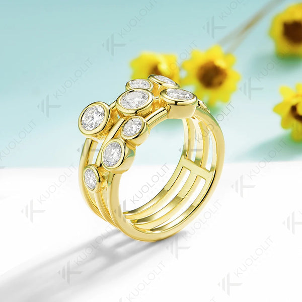 Kuololit 1.7CTW Lab Grown Diamonds Ring for Women Men Solid 14K 10K 585 White Gold Wedding Band for Christmas Gifts Anniversary