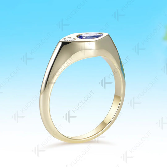 Kuololit 0.5CT Lab Grown Sapphire Diamond Custom Ring  for Women Solid 14K 10K 585 Yellow Gold Wedding Band for Christmas Gifts