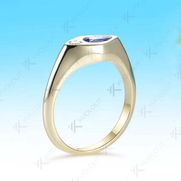 Kuololit 0.5CT Lab Grown Sapphire Diamond Custom Ring  for Women Solid 14K 10K 585 Yellow Gold Wedding Band for Christmas Gifts