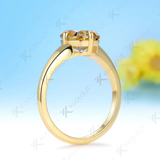 Kuololit 3CT OMC Champagne Moissanite Ring for Women Solid 14K 10K 585 Yellow Gold Engagement Ring for Christmas Gift Party