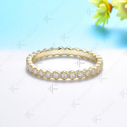 Kuololit 0.35CTW Moissanite Hexagon Band for Women Solid 18K 14K 10K Gold Ring for Anniversary Engagement Gifts Party Christmas