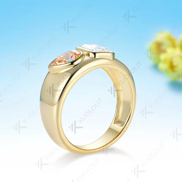 Kuololit 1.8CTW Champagne Moissantie Custom Set Ring for Women Solid 14K 10K 585 Yellow Gold Engagement Ring for Christmas Gifts