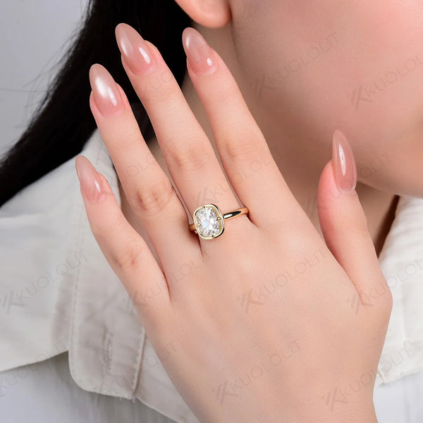 Kuololit 3CT OMC Enlonged Cushion Moissanite Ring for Women Soild 10K 14K Yellow Gold Diamond Ring for Engagement Christmas Gift