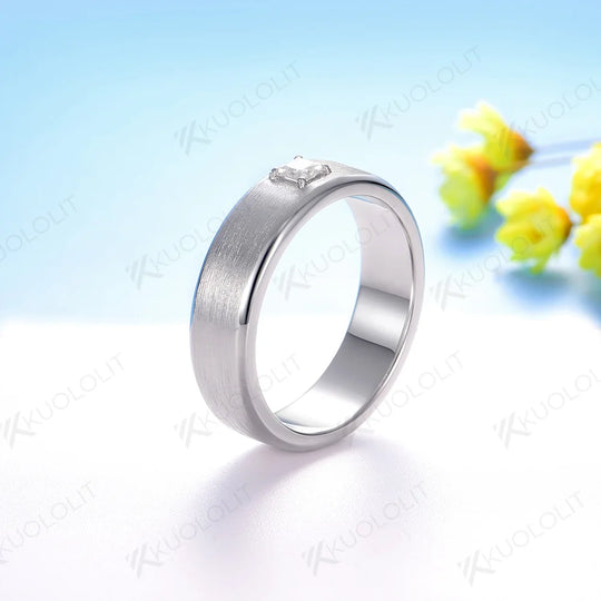 Kuololit PT900 0.3CT Lab Grown Diamonds Brushed Band for Men Women Solid Platinum 900 Gold Princess Cut for Engagement Wedding