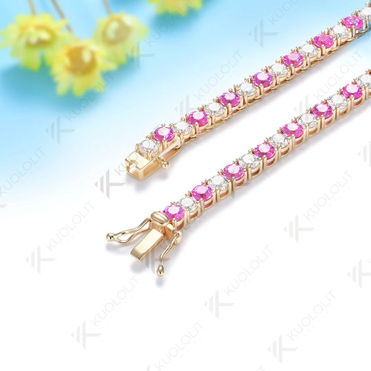 Kuololit 14CTW Lab Grown Pink Sapphire Moissniate Custom Necklace for Women 14K 10K Gold Necklace for Anniversary Christmas Gift