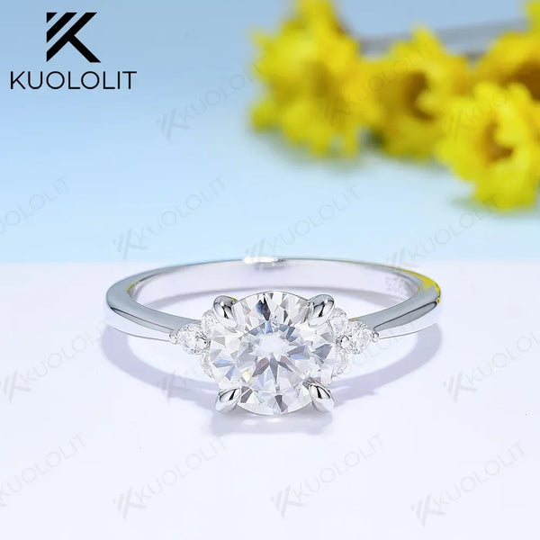 Kuololit 1CT Moissanite Rings for Women Sliver 925 White Gold Round Cut  for Anniversary Wedding Engagement Classic Jewelry