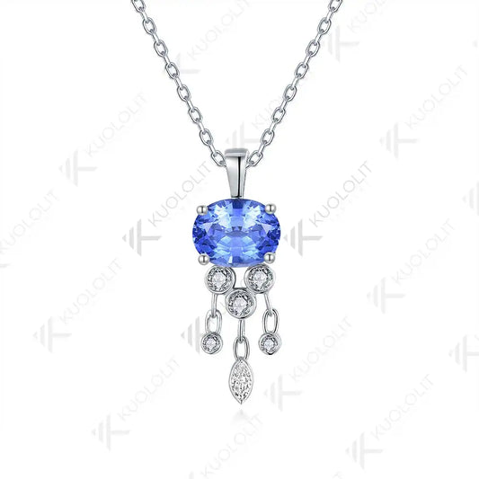 Kuololit 3CT Lab Grown Blue Sapphire with Moissanite Necklace for Women Solid 18K 14K 10K 585 Yellow Gold Pendant for Christmas