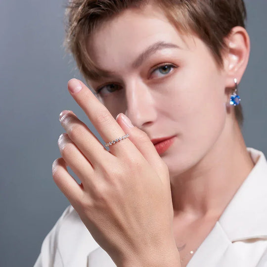 Kuololit 585 14K 10K White Gold Bubble Ring for Women 2.5mm Round Cut Moissanite Solitaire Eternity Full Band for Engagement New