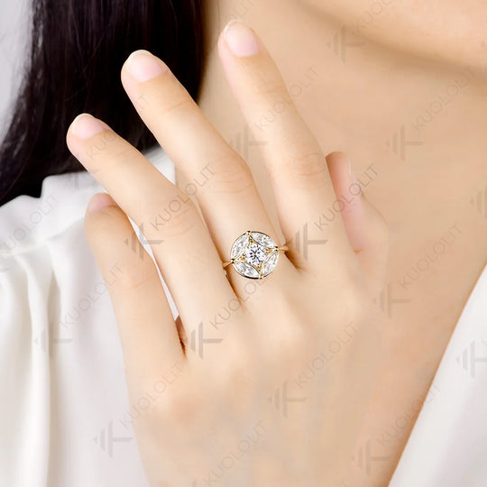 Kuololit 1.2CTW Moissanite Custom Ring for Women Solid 14K 10K 585 Yellow Gold Engagement Ring for Christmas Gifts Party