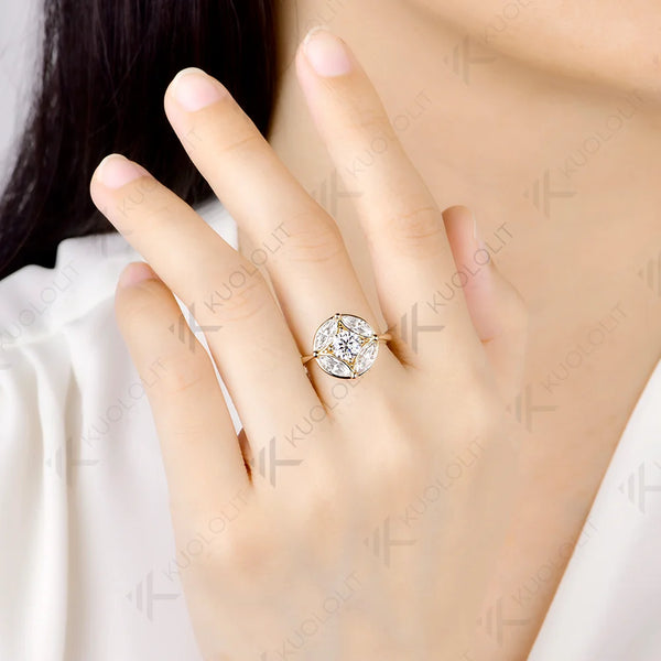 Kuololit 1.2CTW Moissanite Custom Ring for Women Solid 14K 10K 585 Yellow Gold Engagement Ring for Christmas Gifts Party