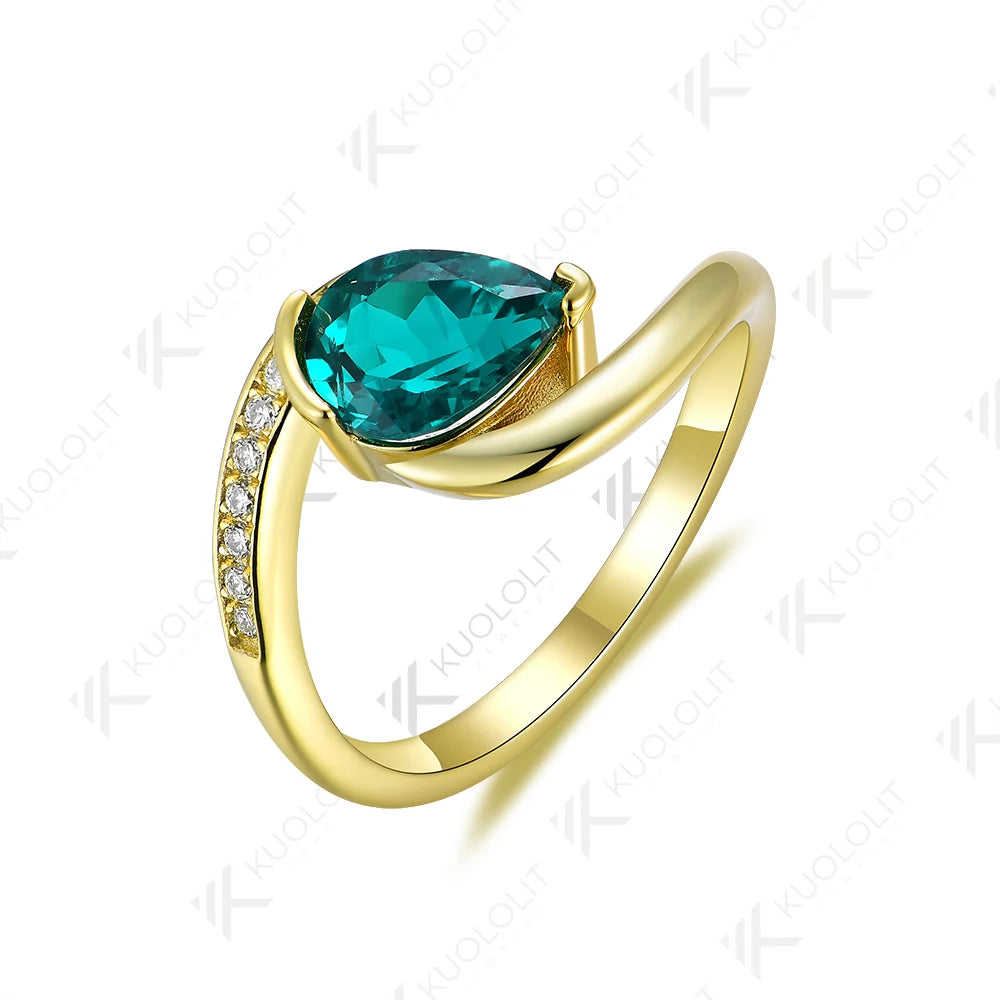 Kuololit 1.25CTW Lab Grown Diamond Eemrald Ring for Women Solid 18K 14K 10K 585 Yellow Gold Diamond Engagement Ring for Party