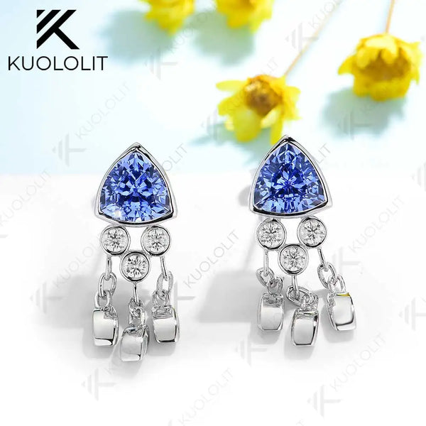 Kuololit 2.4CTW Lab Grown Sapphire Jellyfish Stud Earrings for Women Solid 14K 10K 585 Gold Moissanite Earrings for Christmas