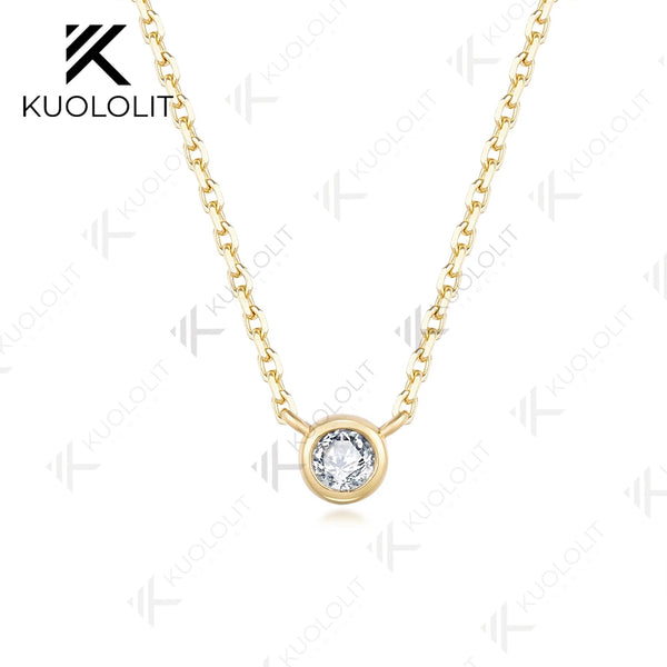 Kuololit Lab Grown Diamonds Necklace 585 14K 10K Solid Gold 925 Silver  for Women Round Pendant for Wedding Engagement Christmas