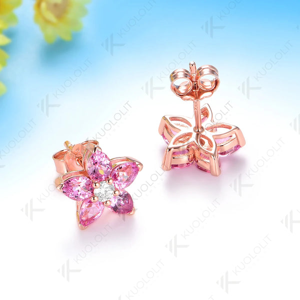 Kuololit 3.1CTW Lab Grown Diamonds Pink Sapphire Stud Earrings for Women Solid 14K 10K 585 White Gold Earring for Christmas Gift