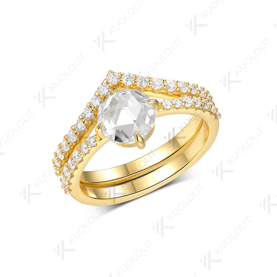 Kuololit 1.2CT Rose Moissanite Custom Set Ring for Women Solid 14K 10K 585 Yellow Gold Engagement Ring for Christmas Gifts Party