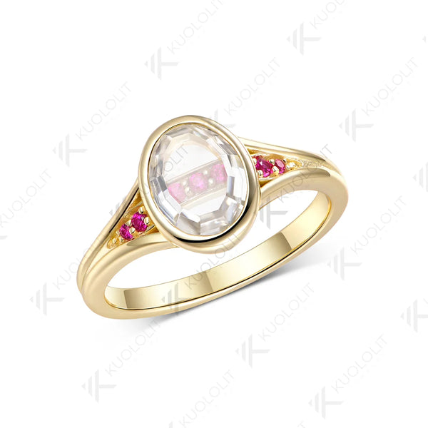 Kuololit 2CT Unique Portrait oval cut Moissanite Ruby Custom Rings for Women Solid 14K 10K Yellow Gold for engagement Christmas