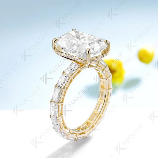 Kuololit 7CT Center Radiant Cut Moissanite Ring for Women Solid 14K 10K 585 Yellow Gold Engagement Ring for Christmas Gifts