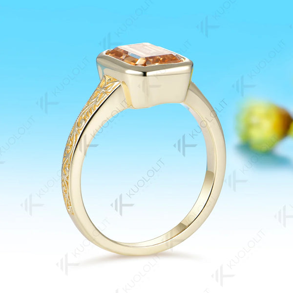 Kuololit 3CT Champagne Moissanite Ring for Women Solid 14K 10K 585 Yellow Gold Engagement Ring for Christmas Party Anniversary