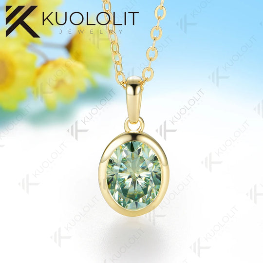 Kuololit 2CT Cyan Moissanite Lab Grown Padparadscha Necklace for Women Men Solid 585 14K 10K Gold for Oval Engagement Party Christmas Gifts Anniversary